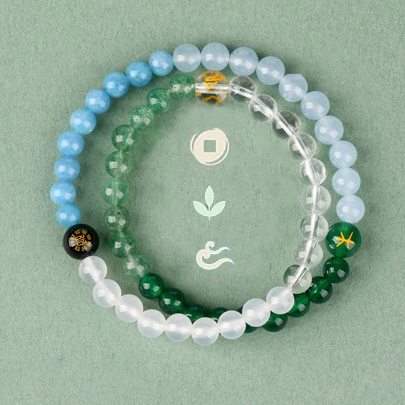 Fortune Jewel Five Elements Various Crystal Agate Strawberry Quartz Wisdom Bracelet