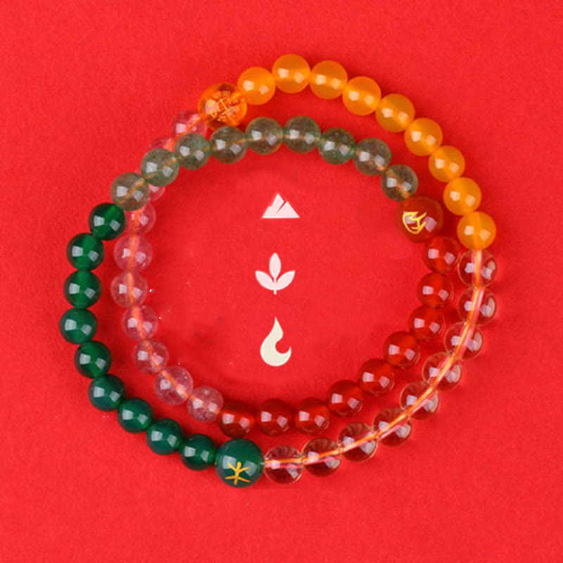 Fortune Jewel Five Elements Various Crystal Agate Strawberry Quartz Wisdom Bracelet