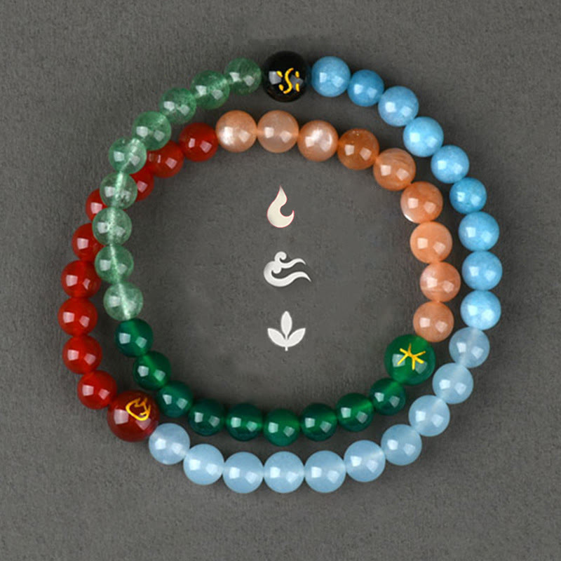 Fortune Jewel Five Elements Various Crystal Agate Strawberry Quartz Wisdom Bracelet