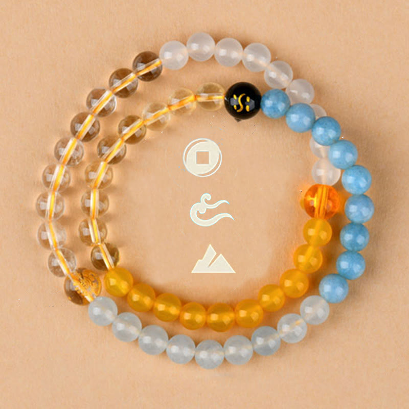 Fortune Jewel Five Elements Various Crystal Agate Strawberry Quartz Wisdom Bracelet