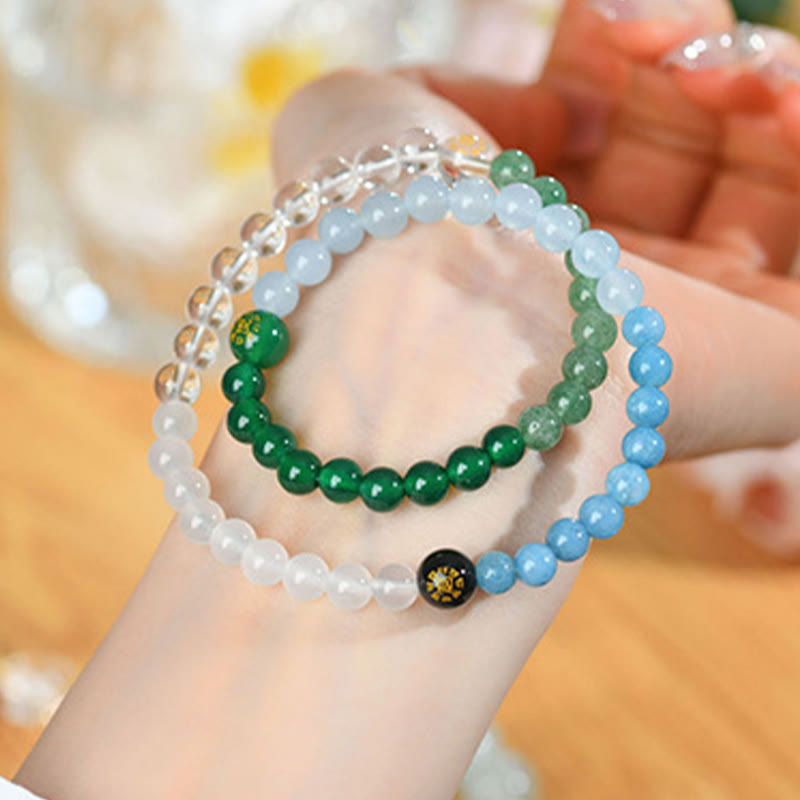 Fortune Jewel Five Elements Various Crystal Agate Strawberry Quartz Wisdom Bracelet