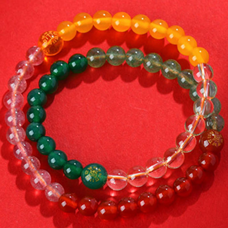 Fortune Jewel Five Elements Various Crystal Agate Strawberry Quartz Wisdom Bracelet
