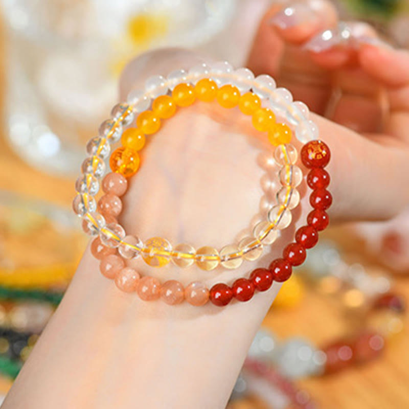 Fortune Jewel Five Elements Various Crystal Agate Strawberry Quartz Wisdom Bracelet