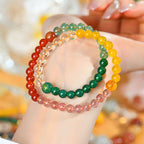 Fortune Jewel Five Elements Various Crystal Agate Strawberry Quartz Wisdom Bracelet