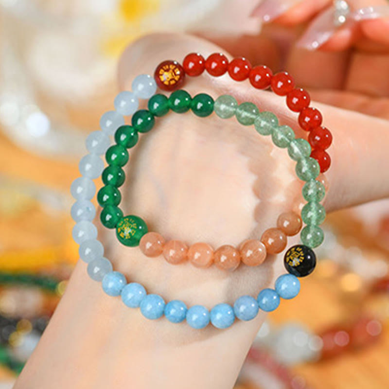 Fortune Jewel Five Elements Various Crystal Agate Strawberry Quartz Wisdom Bracelet