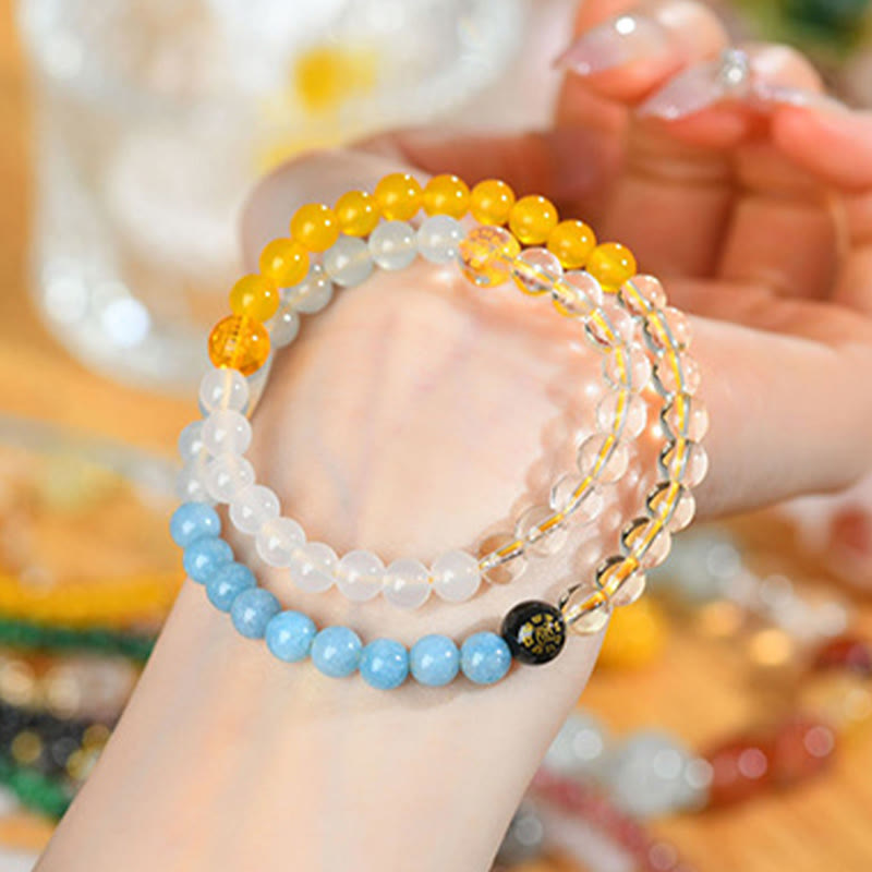Fortune Jewel Five Elements Various Crystal Agate Strawberry Quartz Wisdom Bracelet