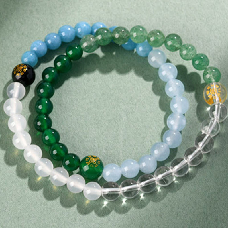 Fortune Jewel Five Elements Various Crystal Agate Strawberry Quartz Wisdom Bracelet