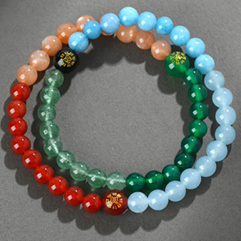 Fortune Jewel Five Elements Various Crystal Agate Strawberry Quartz Wisdom Bracelet