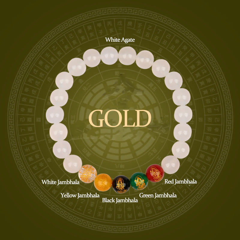 Fortune Jewel Five Elements Various Agate Jambhala Luck Bracelet