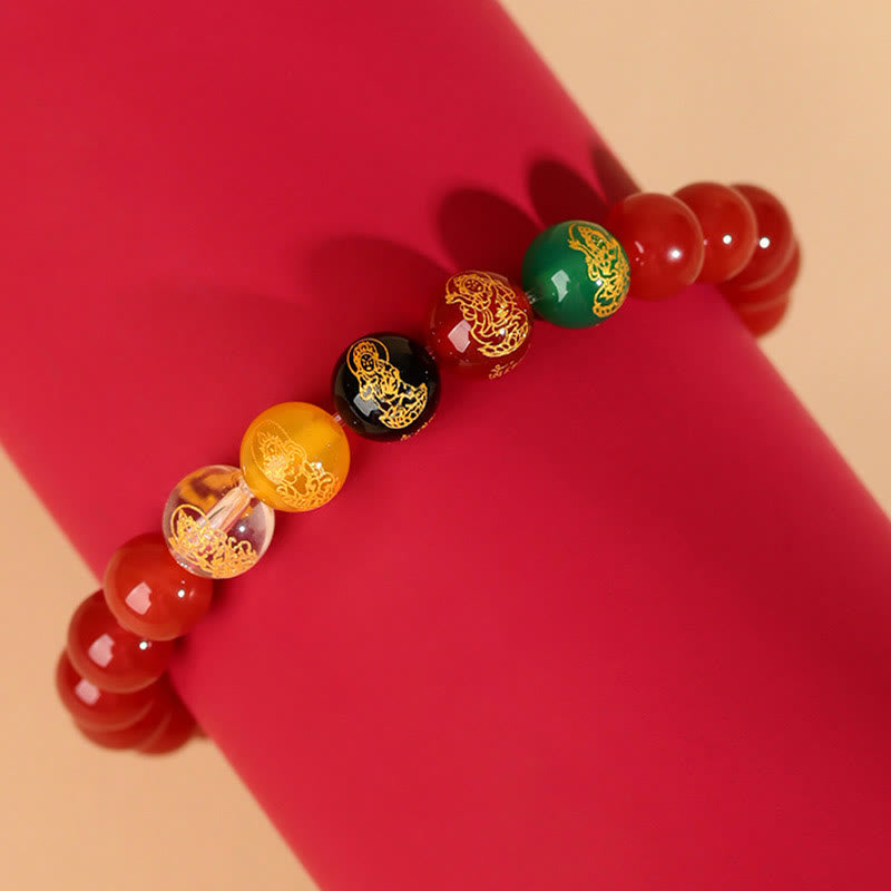 Fortune Jewel Five Elements Various Agate Jambhala Luck Bracelet