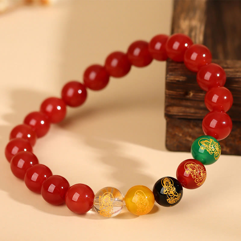 Fortune Jewel Five Elements Various Agate Jambhala Luck Bracelet