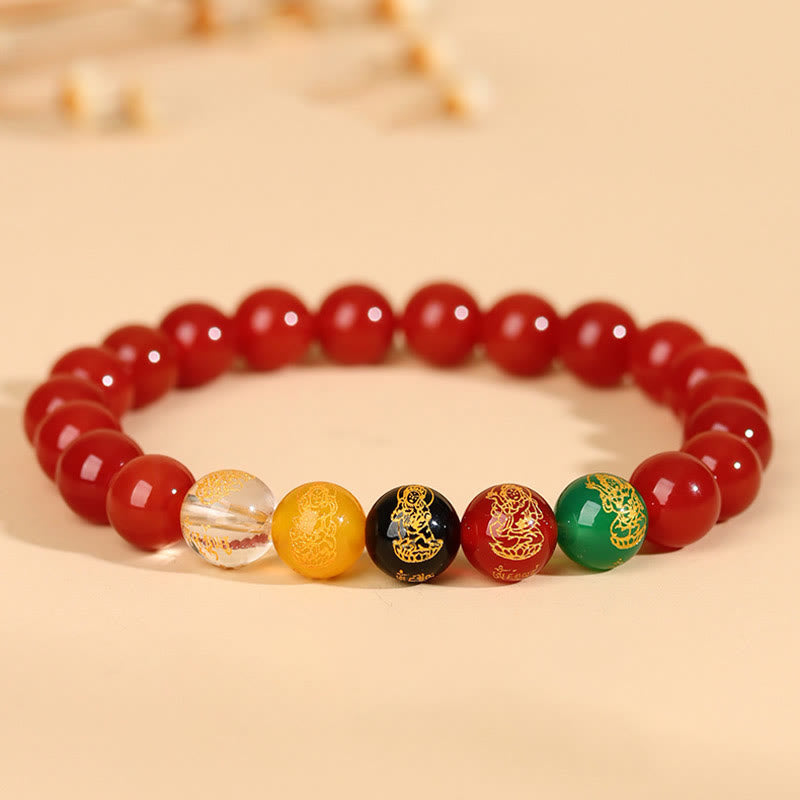 Fortune Jewel Five Elements Various Agate Jambhala Luck Bracelet