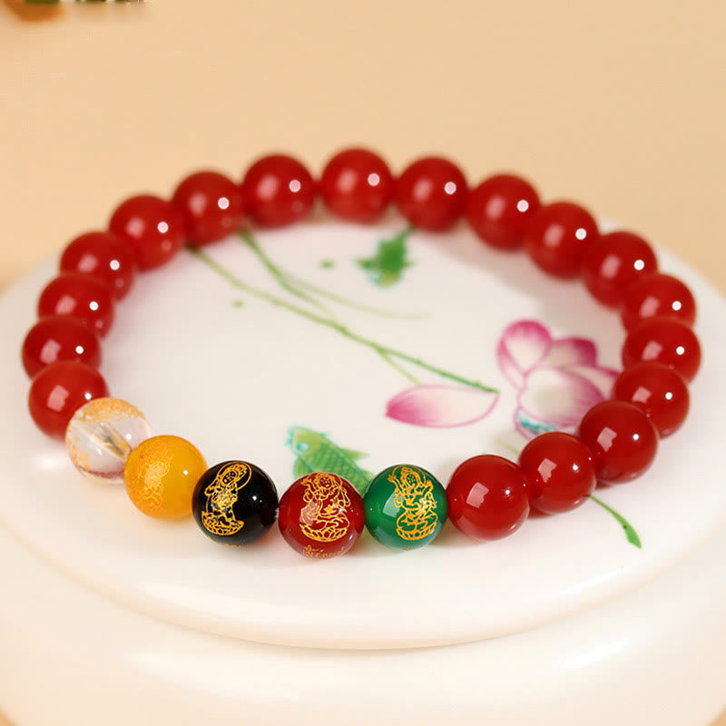 Fortune Jewel Five Elements Various Agate Jambhala Luck Bracelet