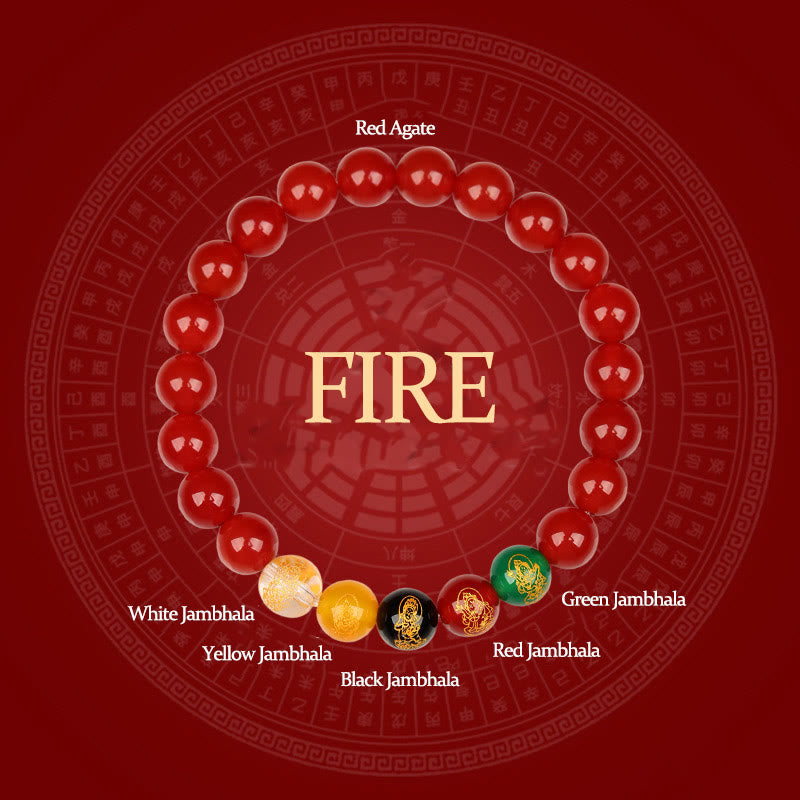 Fortune Jewel Five Elements Various Agate Jambhala Luck Bracelet
