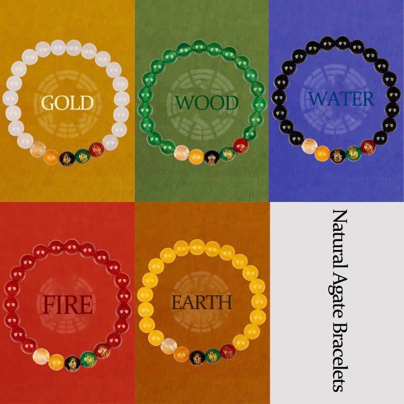 Fortune Jewel Five Elements Various Agate Jambhala Luck Bracelet