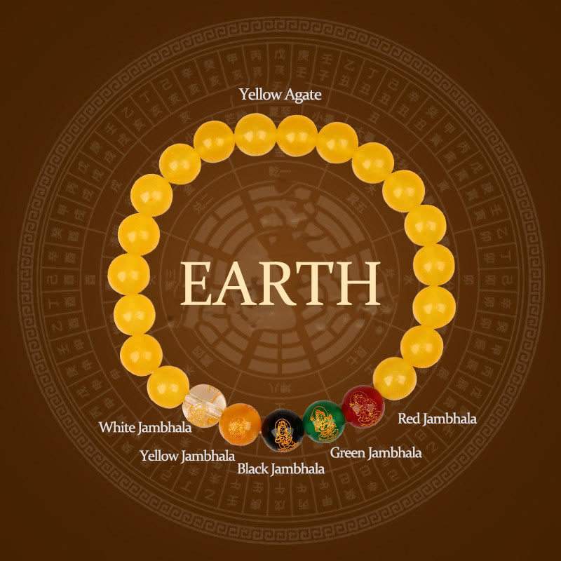 Fortune Jewel Five Elements Various Agate Jambhala Luck Bracelet