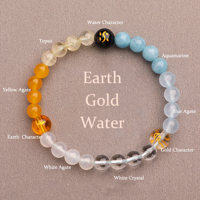 Fortune Jewel Five Elements Various Agate Crystal Sun Stone Wisdom Bracelet