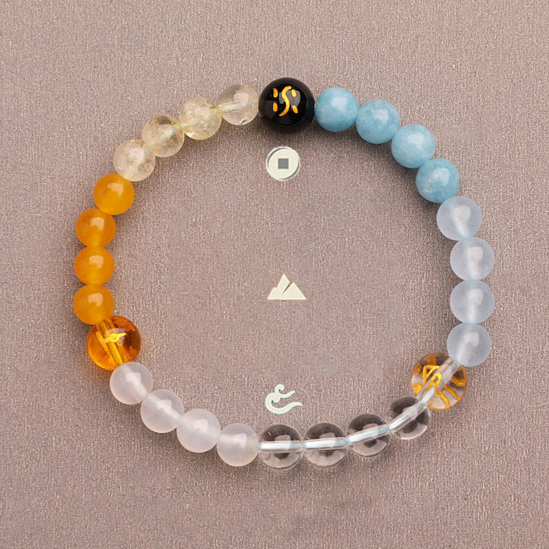 Fortune Jewel Five Elements Various Agate Crystal Sun Stone Wisdom Bracelet
