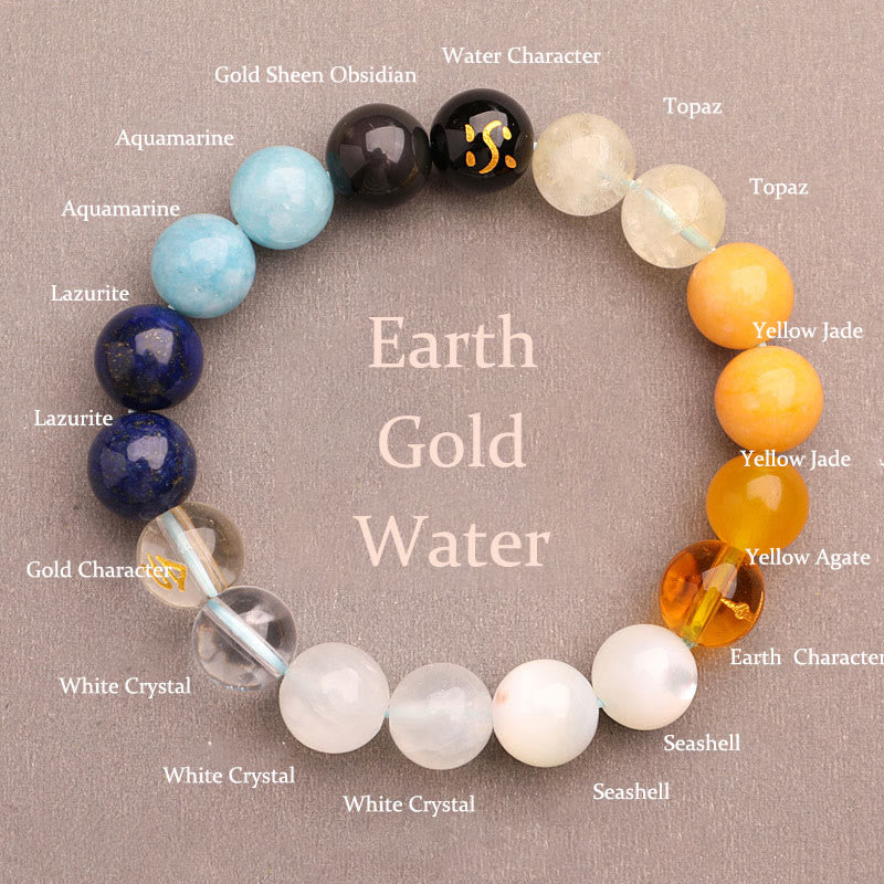 Fortune Jewel Five Elements Various Agate Crystal Sun Stone Wisdom Bracelet