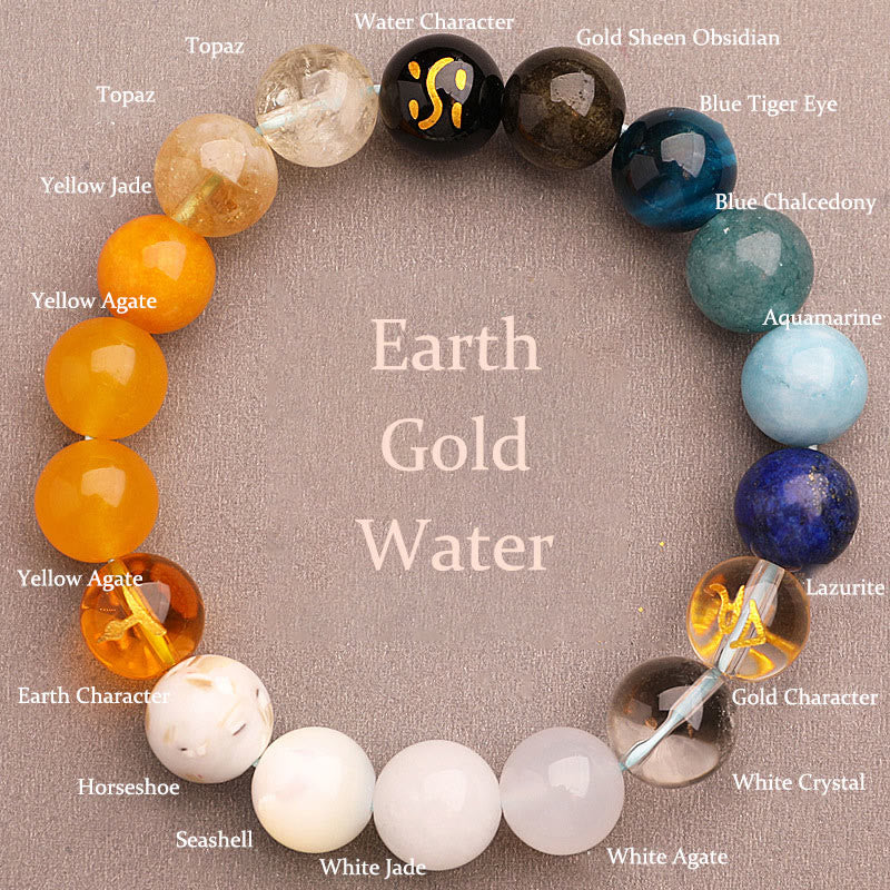 Fortune Jewel Five Elements Various Agate Crystal Sun Stone Wisdom Bracelet