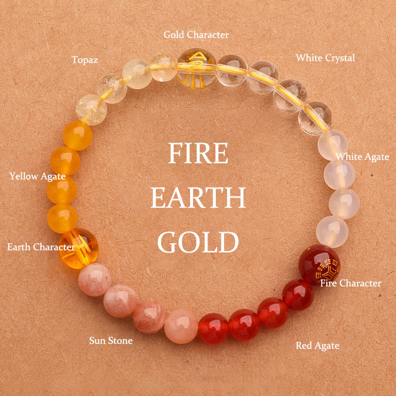 Fortune Jewel Five Elements Various Agate Crystal Sun Stone Wisdom Bracelet