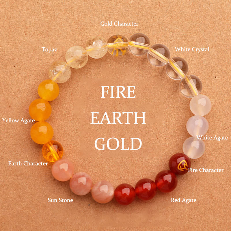 Fortune Jewel Five Elements Various Agate Crystal Sun Stone Wisdom Bracelet