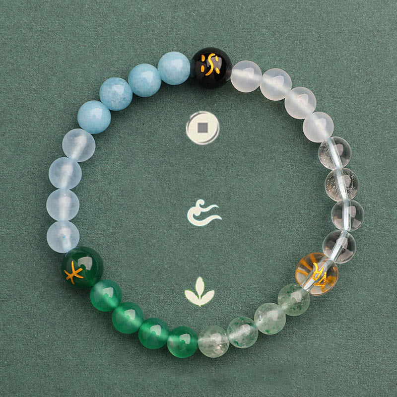 Fortune Jewel Five Elements Various Agate Crystal Sun Stone Wisdom Bracelet
