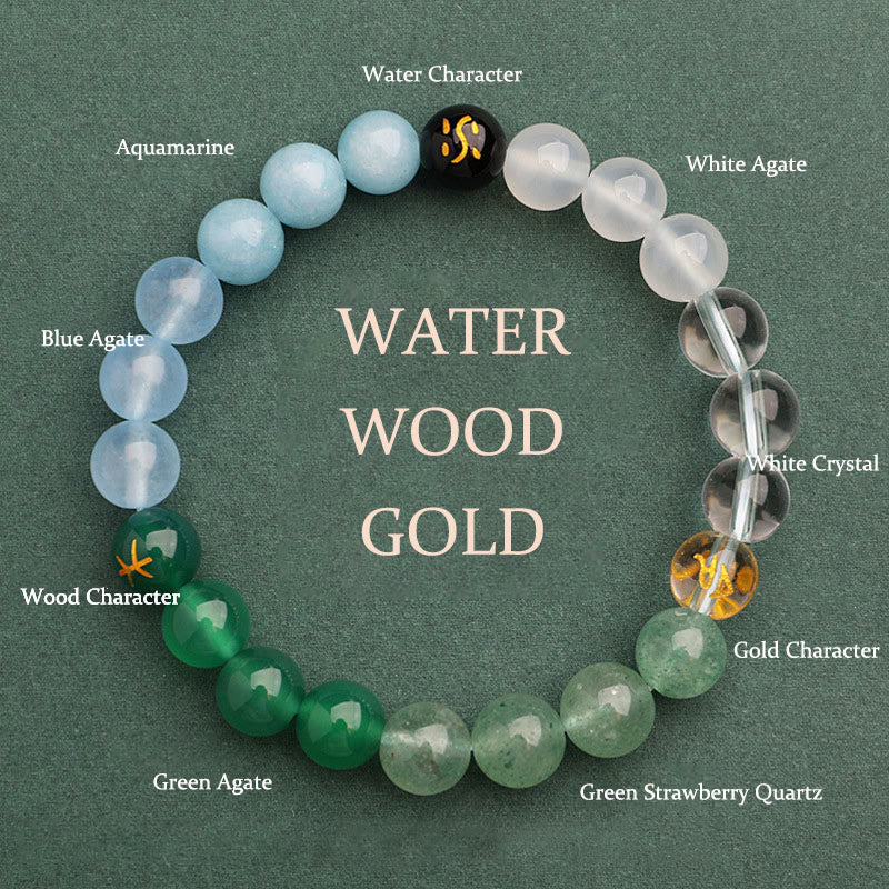 Fortune Jewel Five Elements Various Agate Crystal Sun Stone Wisdom Bracelet