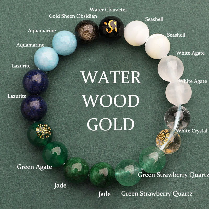 Fortune Jewel Five Elements Various Agate Crystal Sun Stone Wisdom Bracelet