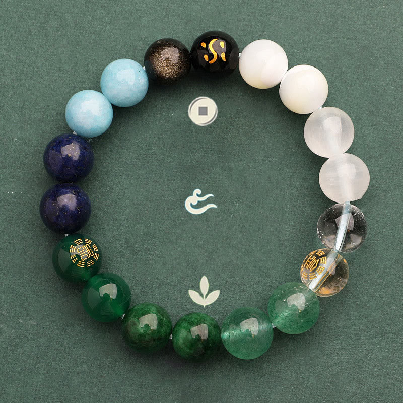 Fortune Jewel Five Elements Various Agate Crystal Sun Stone Wisdom Bracelet