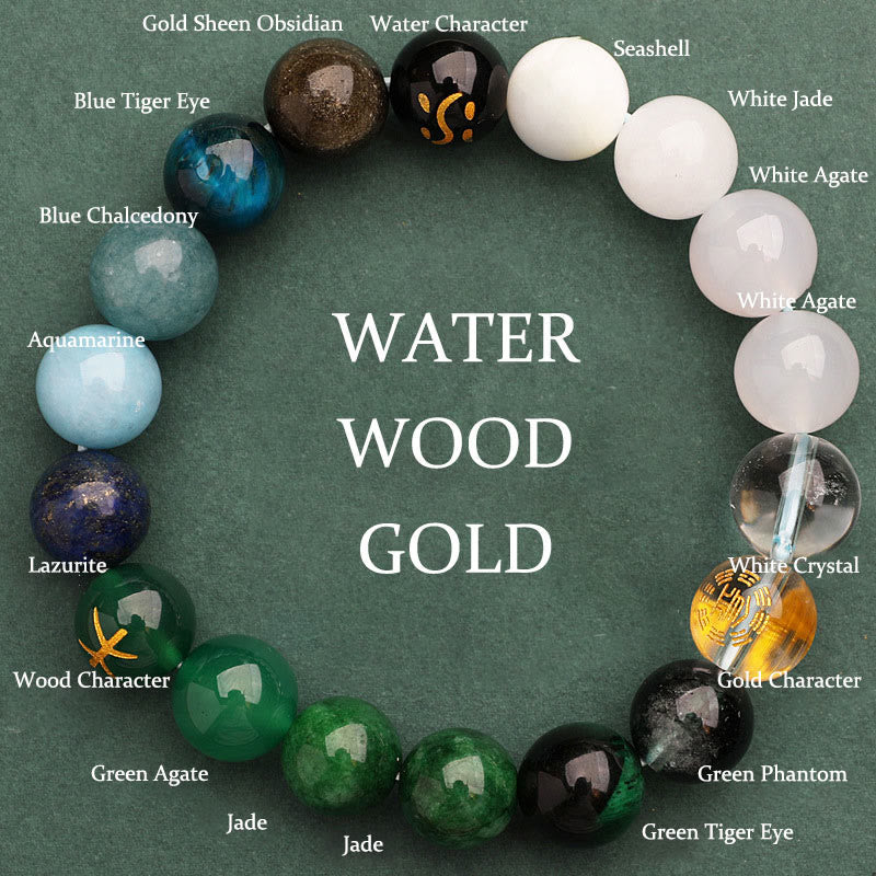 Fortune Jewel Five Elements Various Agate Crystal Sun Stone Wisdom Bracelet