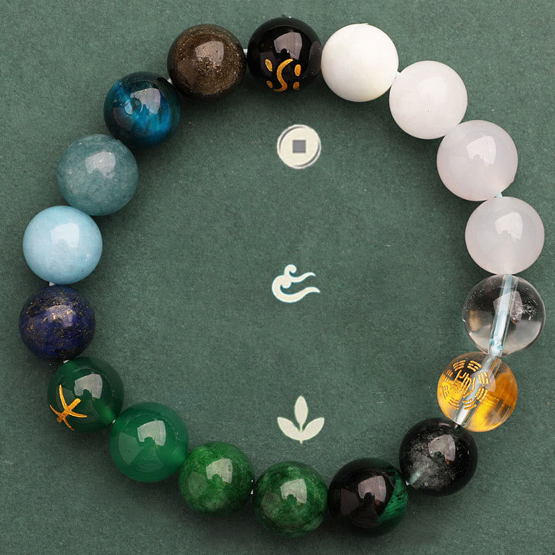 Fortune Jewel Five Elements Various Agate Crystal Sun Stone Wisdom Bracelet