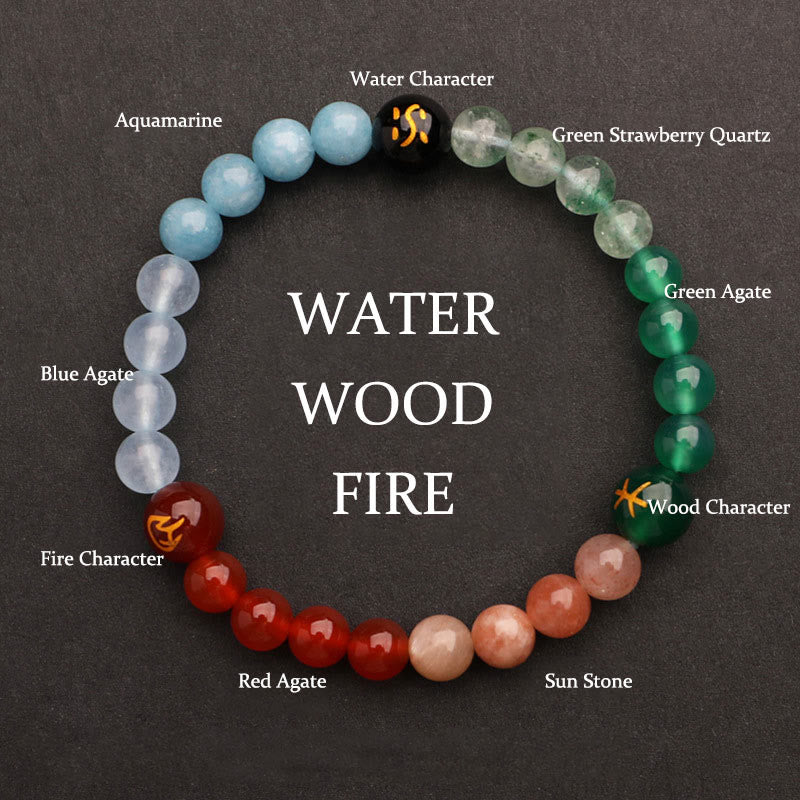 Fortune Jewel Five Elements Various Agate Crystal Sun Stone Wisdom Bracelet
