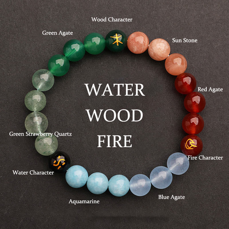Fortune Jewel Five Elements Various Agate Crystal Sun Stone Wisdom Bracelet