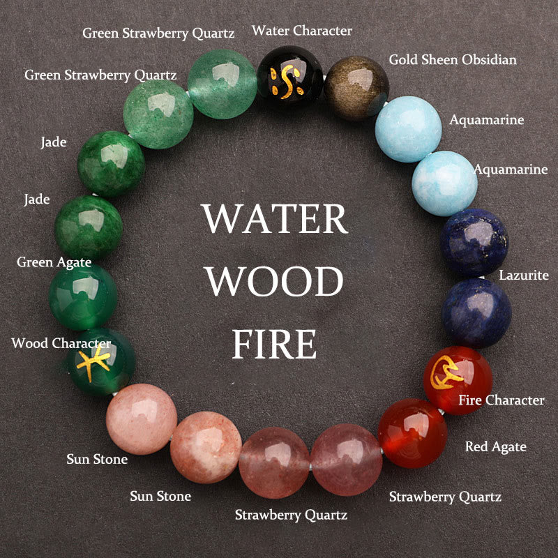 Fortune Jewel Five Elements Various Agate Crystal Sun Stone Wisdom Bracelet
