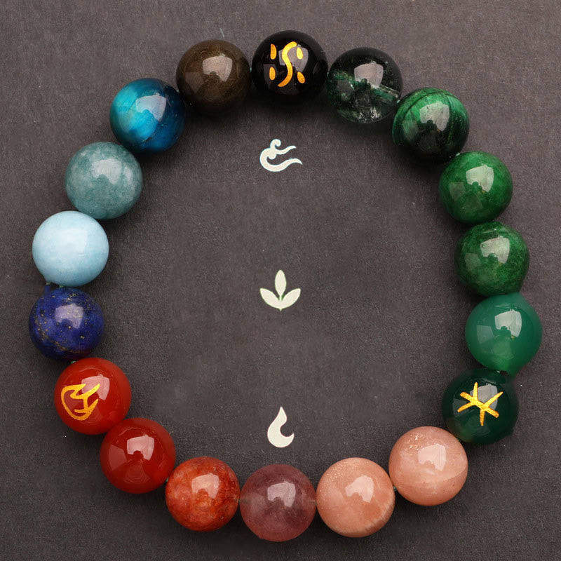 Fortune Jewel Five Elements Various Agate Crystal Sun Stone Wisdom Bracelet