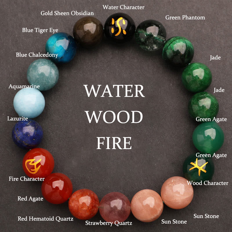 Fortune Jewel Five Elements Various Agate Crystal Sun Stone Wisdom Bracelet