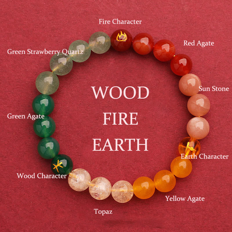 Fortune Jewel Five Elements Various Agate Crystal Sun Stone Wisdom Bracelet