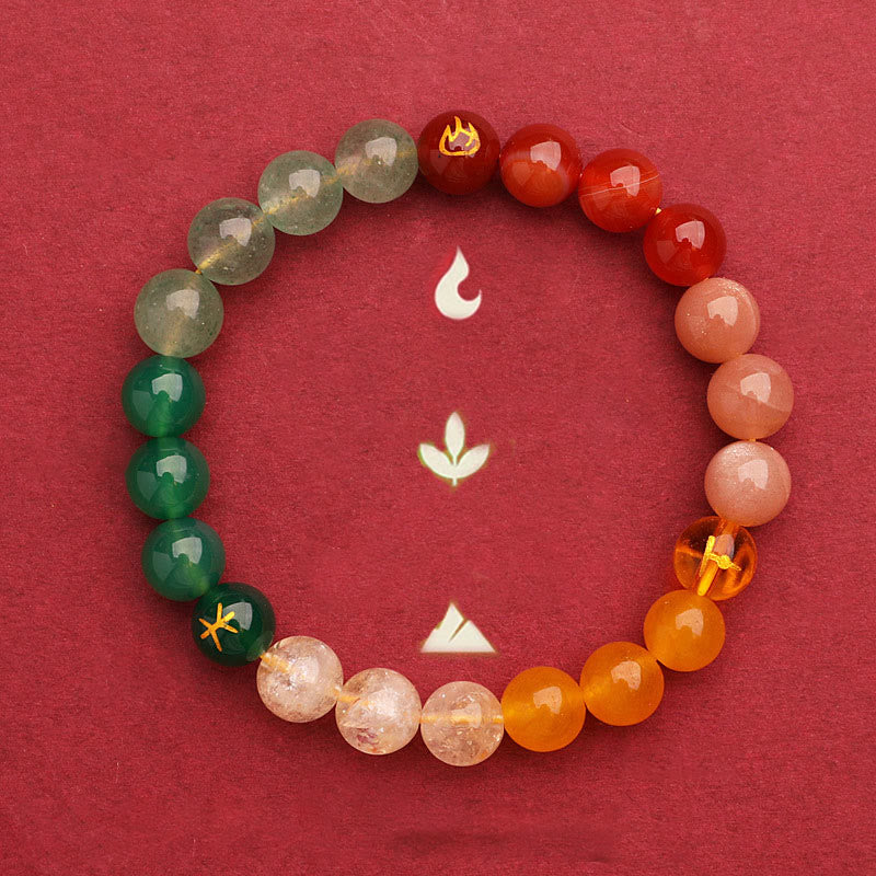 Fortune Jewel Five Elements Various Agate Crystal Sun Stone Wisdom Bracelet