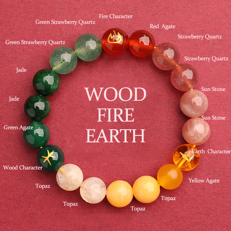 Fortune Jewel Five Elements Various Agate Crystal Sun Stone Wisdom Bracelet