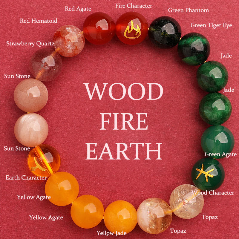 Fortune Jewel Five Elements Various Agate Crystal Sun Stone Wisdom Bracelet