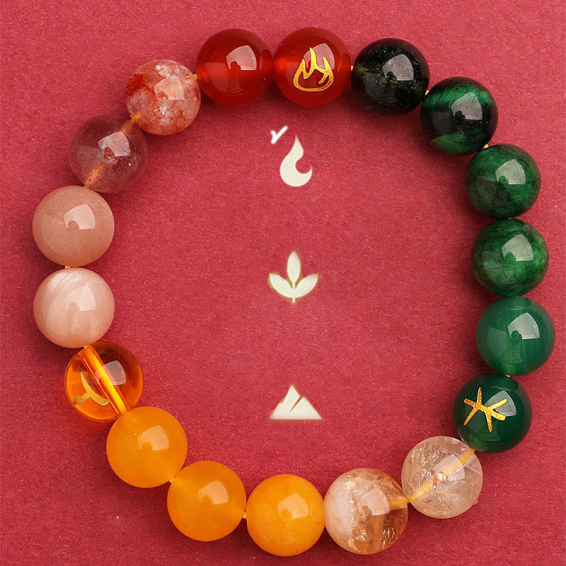 Fortune Jewel Five Elements Various Agate Crystal Sun Stone Wisdom Bracelet