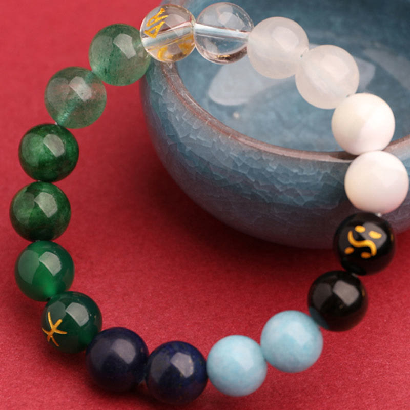 Fortune Jewel Five Elements Various Agate Crystal Sun Stone Wisdom Bracelet