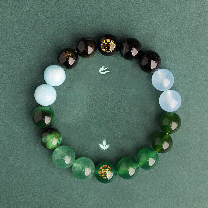 Fortune Jewel Five Elements Various Agate Crystal Black Onyx Green Chalcedony Aquamarine Wisdom Bracelet