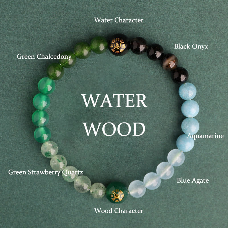 Fortune Jewel Five Elements Various Agate Crystal Black Onyx Green Chalcedony Aquamarine Wisdom Bracelet