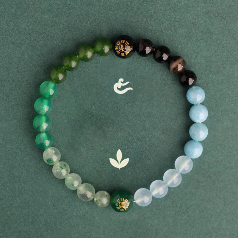 Fortune Jewel Five Elements Various Agate Crystal Black Onyx Green Chalcedony Aquamarine Wisdom Bracelet