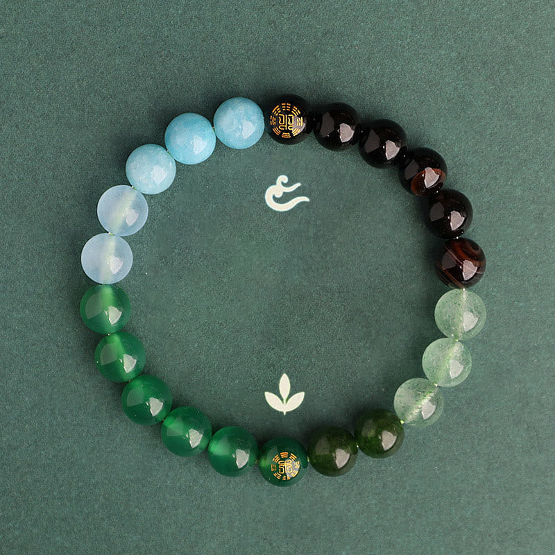 Fortune Jewel Five Elements Various Agate Crystal Black Onyx Green Chalcedony Aquamarine Wisdom Bracelet