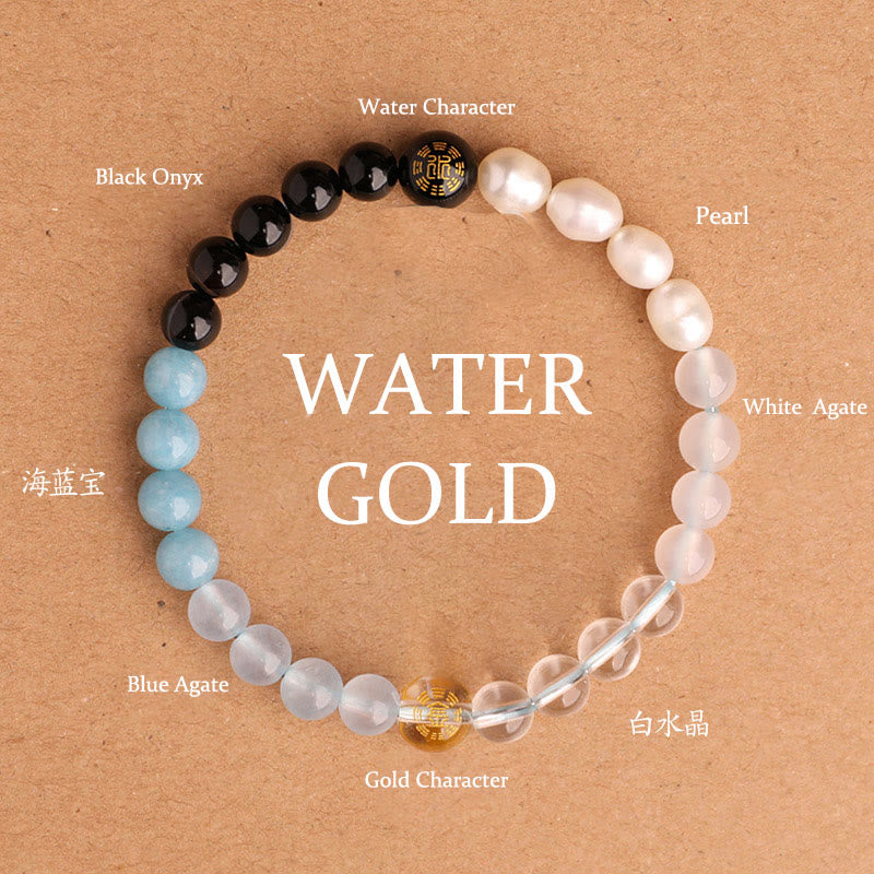 Fortune Jewel Five Elements Various Agate Crystal Black Onyx Green Chalcedony Aquamarine Wisdom Bracelet