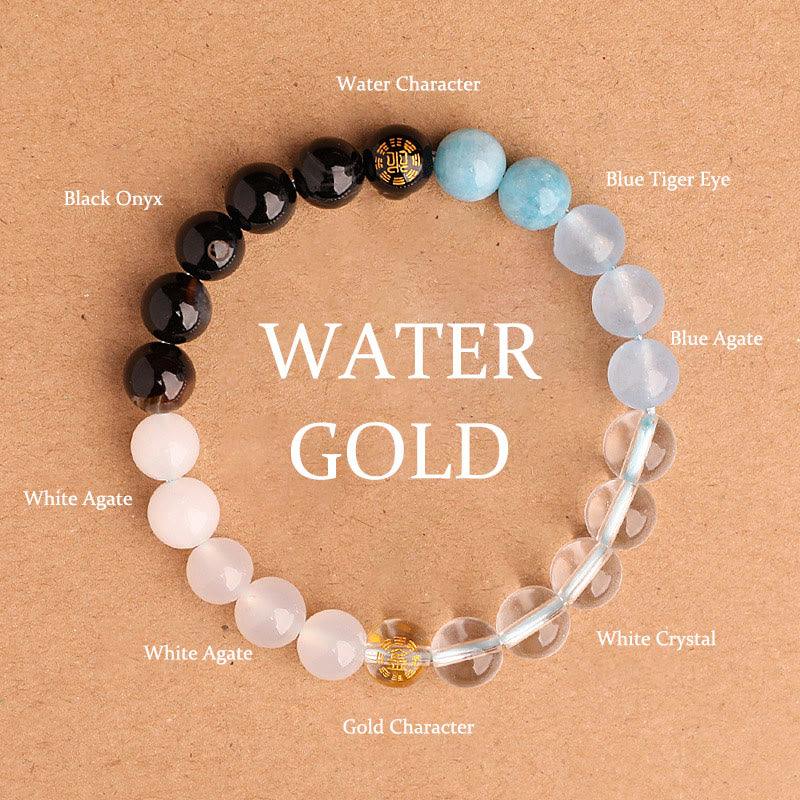 Fortune Jewel Five Elements Various Agate Crystal Black Onyx Green Chalcedony Aquamarine Wisdom Bracelet