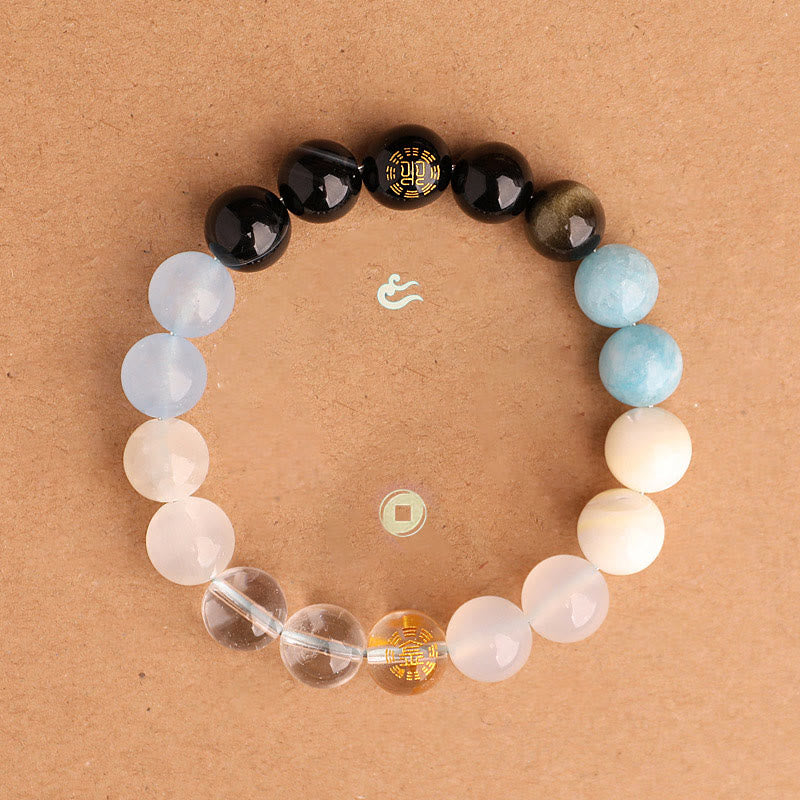 Fortune Jewel Five Elements Various Agate Crystal Black Onyx Green Chalcedony Aquamarine Wisdom Bracelet